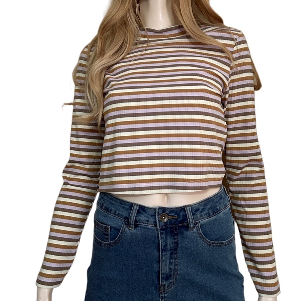 Vero Moda Sweater Top Lavender Stripe Rayon Blend Long Sleeve Mock Neck